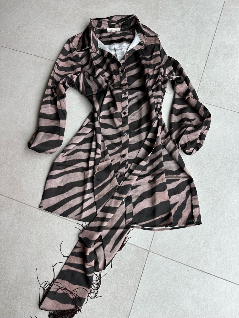Women's Zebra-Stripe Shirt Dress Coat - Black & Mauve mini